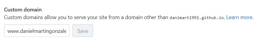 GitHub Pages domain settings