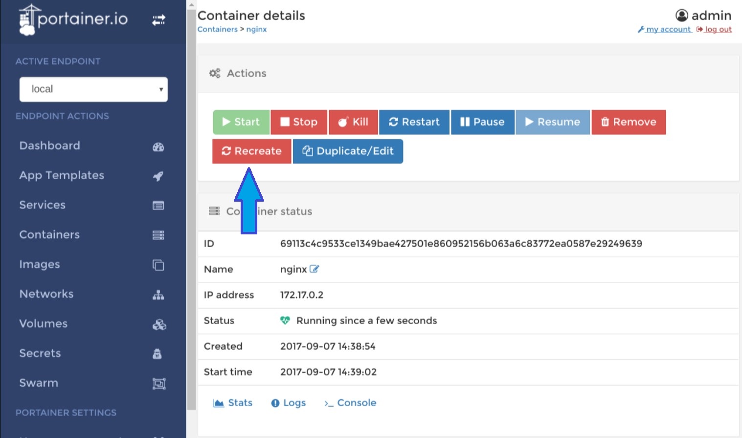 Portainer - Container Recreate