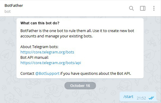 Conversation start with @BotFather