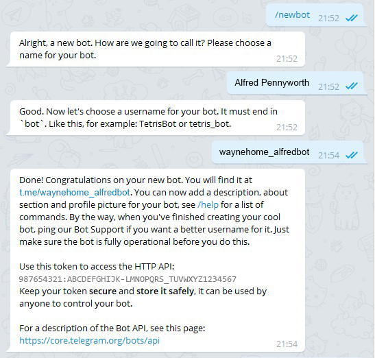 Bot creation with @BotFather