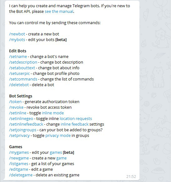 Bot configuration options in @BotFather