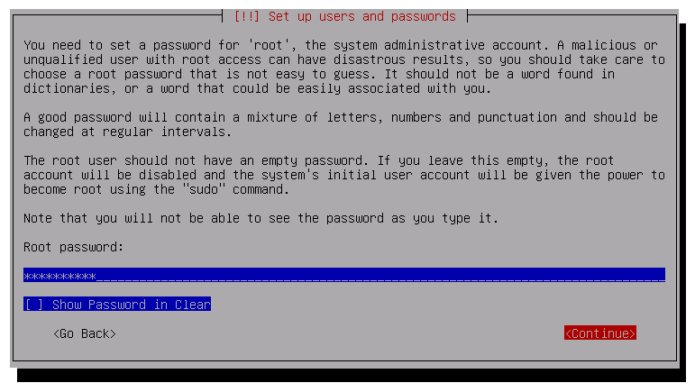 root user password