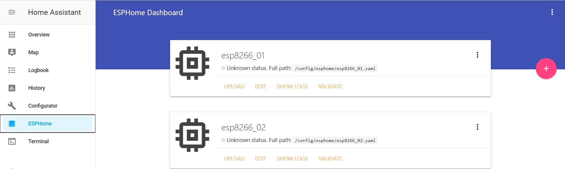 ESPHome Add-on dashboard