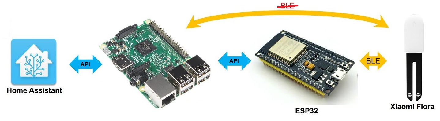 ESP32, Mi Flora and Home Assistant connection scheme