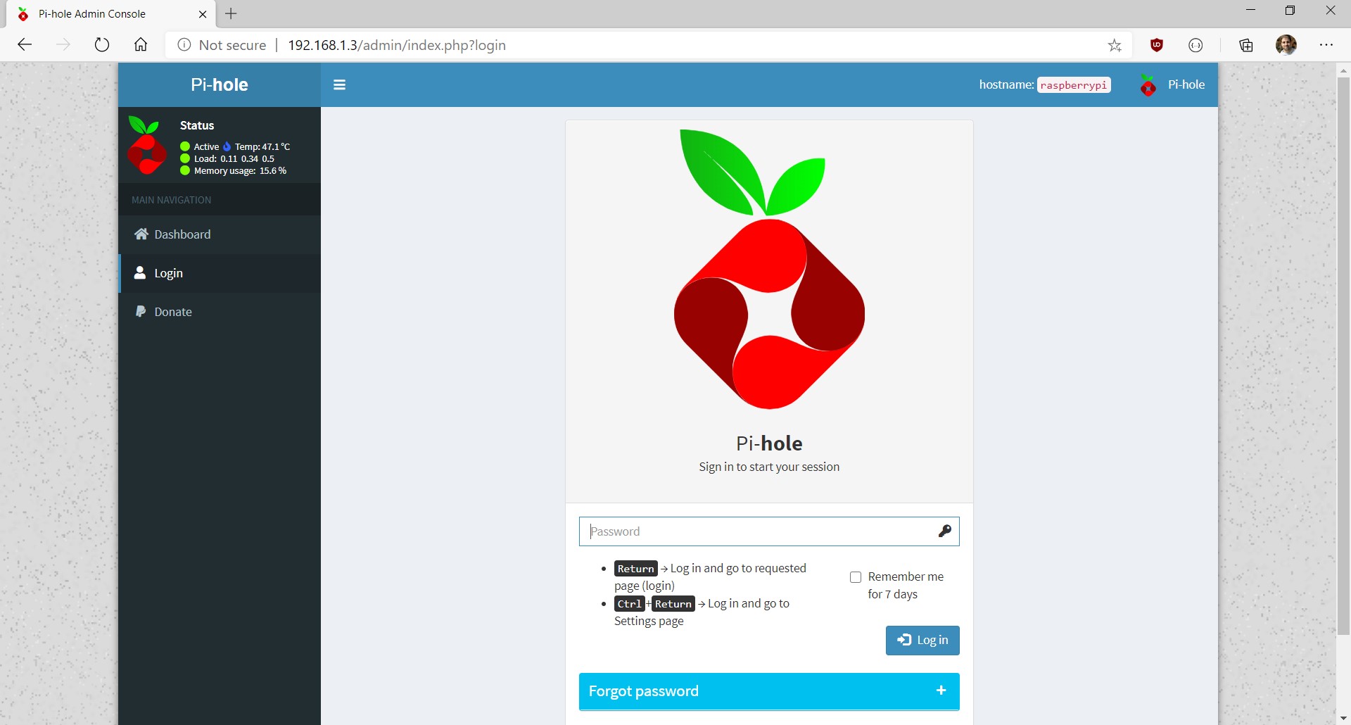 Pi-hole login