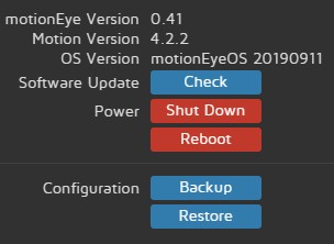 motionEyeOS update section