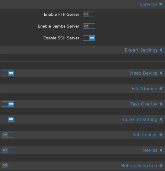 motionEyeOS services settings