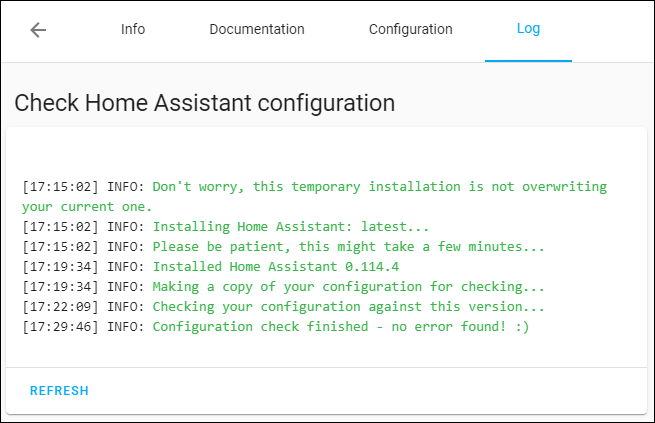 Check Home Assistant Configuration Log