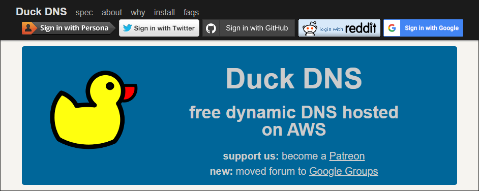 Página inicio Duck DNS