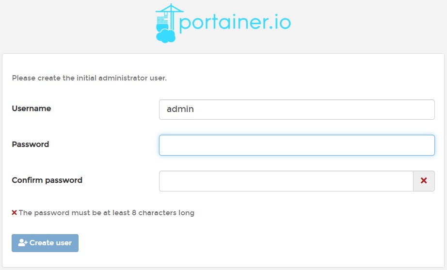 Portainer - Registro administrador