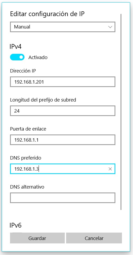 Configuración DNS Manual